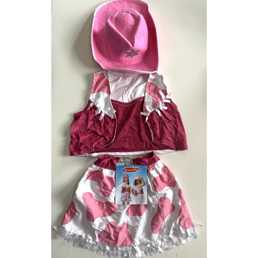 Melissa & Doug Kids Cowgirl Costume Set Pink Hat Vest Skirt Age 3-6 Halloween